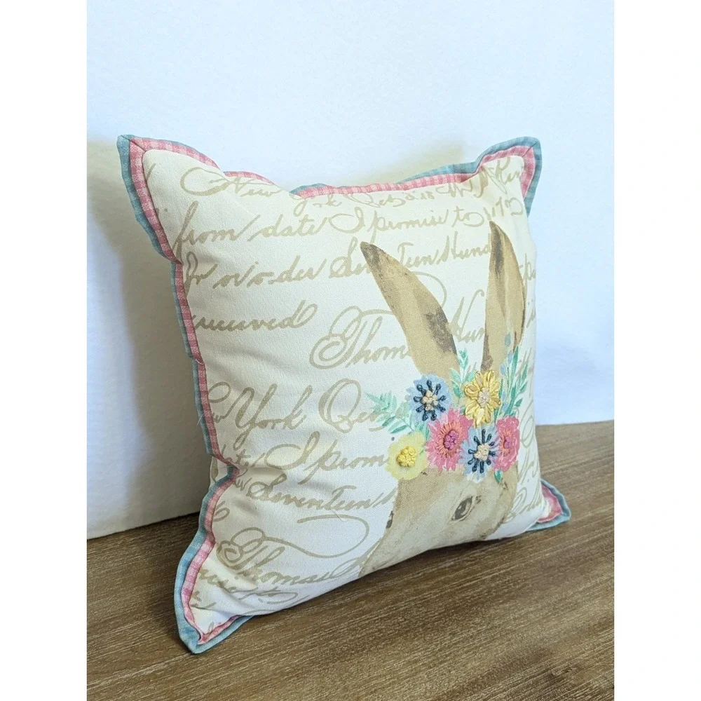 Pier 1 Imports Bunny Rabbit Easter Spring Pillow Set Flowers Embellished Decor